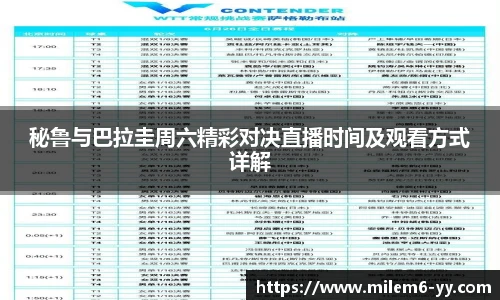 秘鲁与巴拉圭周六精彩对决直播时间及观看方式详解